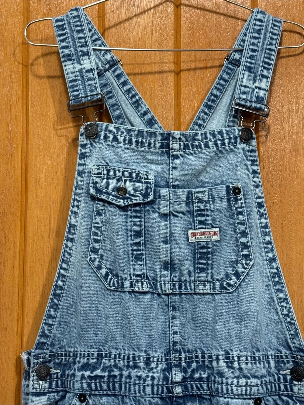 True Religion men’s S Light Blue Denim Overalls W 20” In seam 33”